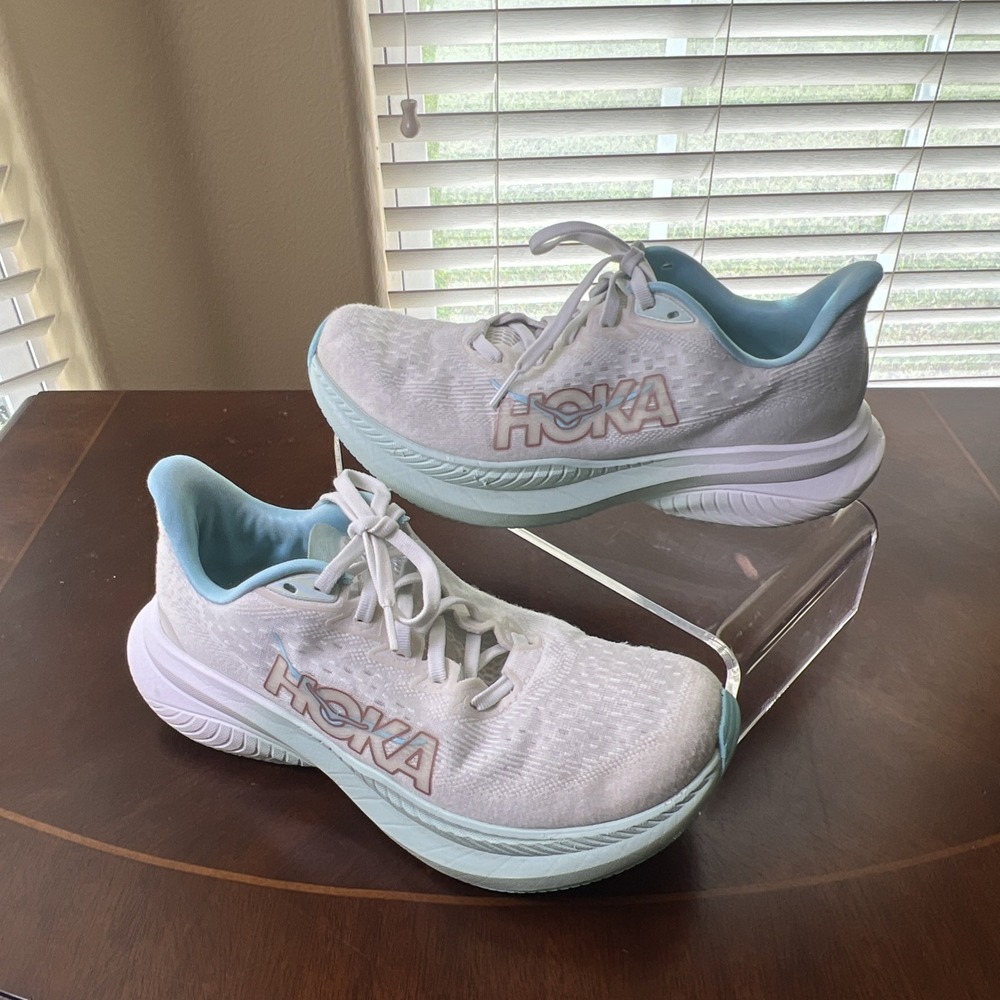 Hoka One One Mach 6 White/Aqua Running Shoes Women Sz 7B Athleisure Walking